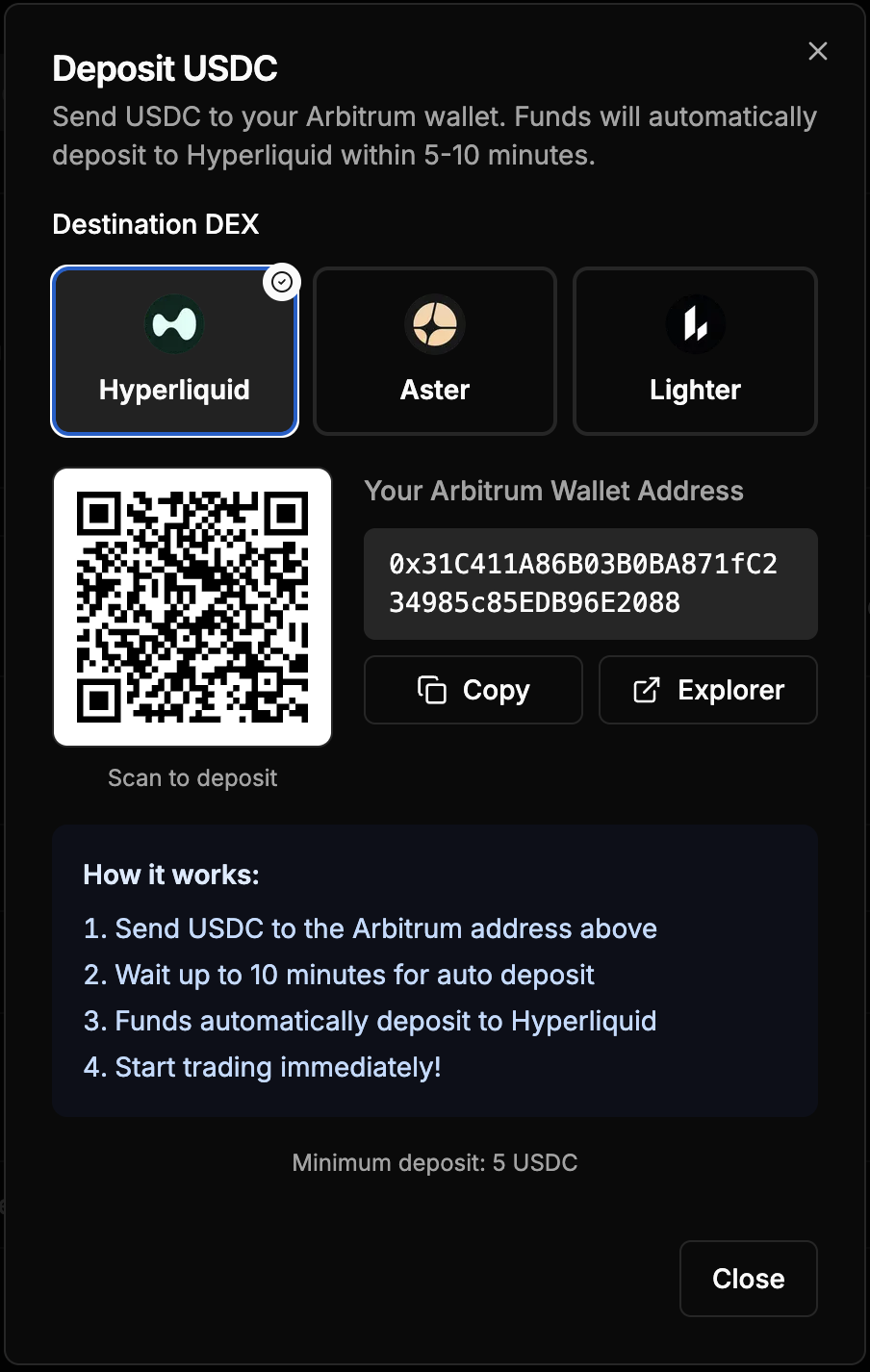 Deposit to Hyperliquid