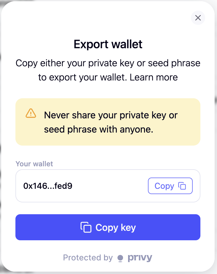 Export Wallet Privy Modal