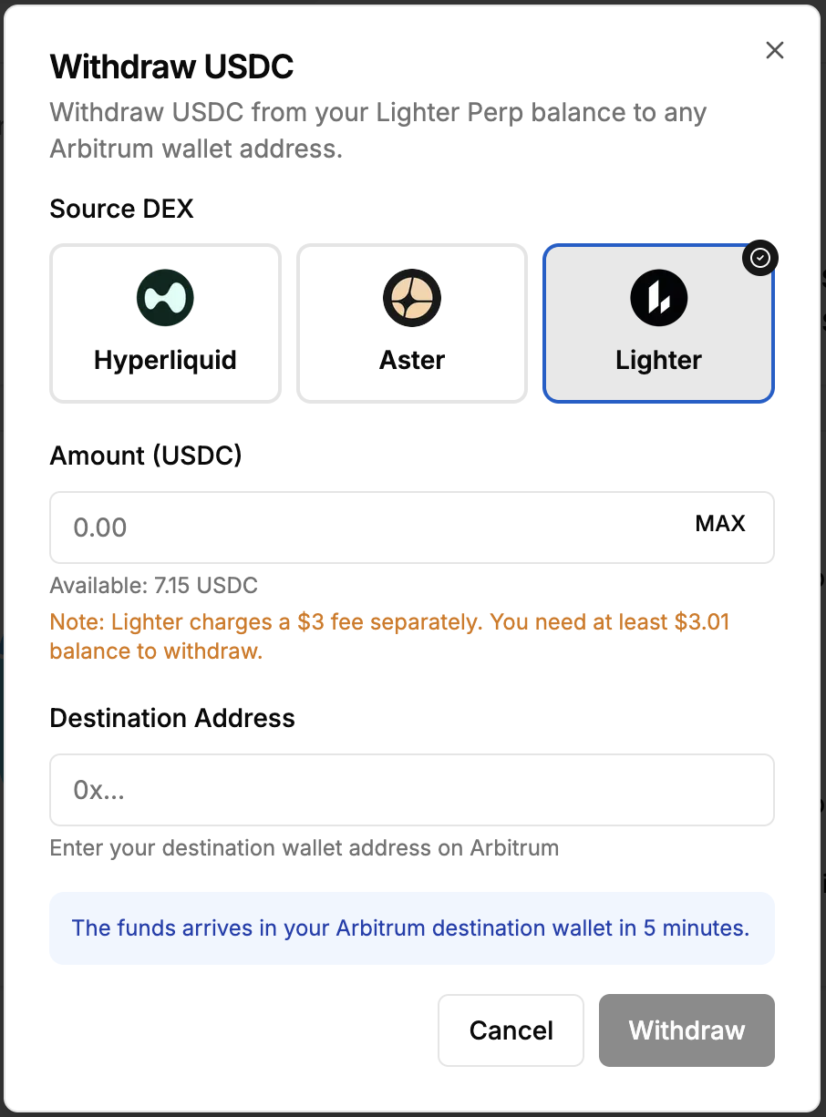 Withdraw from Lighter